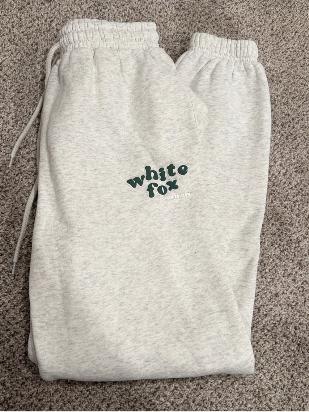 White Fox Boutique Light Gray Track Joggers with Green Logo